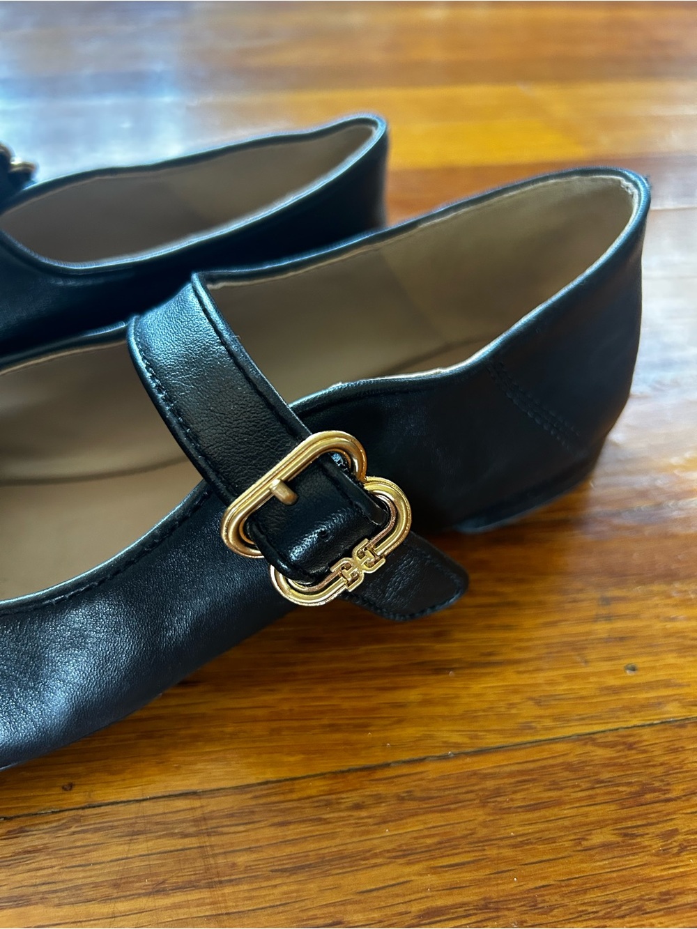 Sam Edelman Black Mary Jane Flats with Gold Buckles - Picture 3 of 5